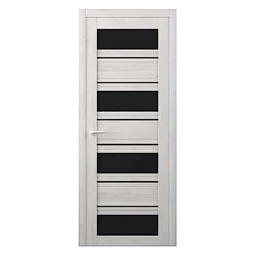 Дверь межкомнатная МОНТАНА, SOFT TOUCH Жемчужный (ст. Черное)